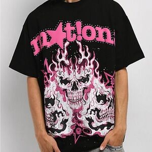 Emotional Black and Pink Flaming Skull Tee by Broken Promises